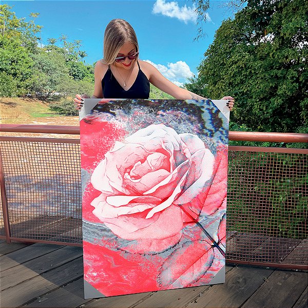Quadro Decorativo Canvas Floral Composição Abstrata de Rosa Vertical