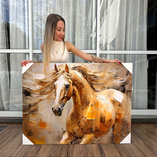 Quadro Decorativo Canvas Cavalo Abstrato Espatulado Horizontal