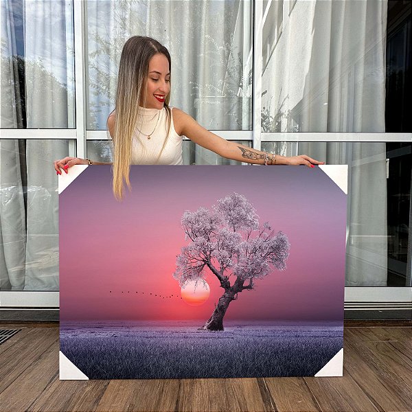 Quadro Decorativo Canvas Paisagem Campo ao Por Sol Horizontal