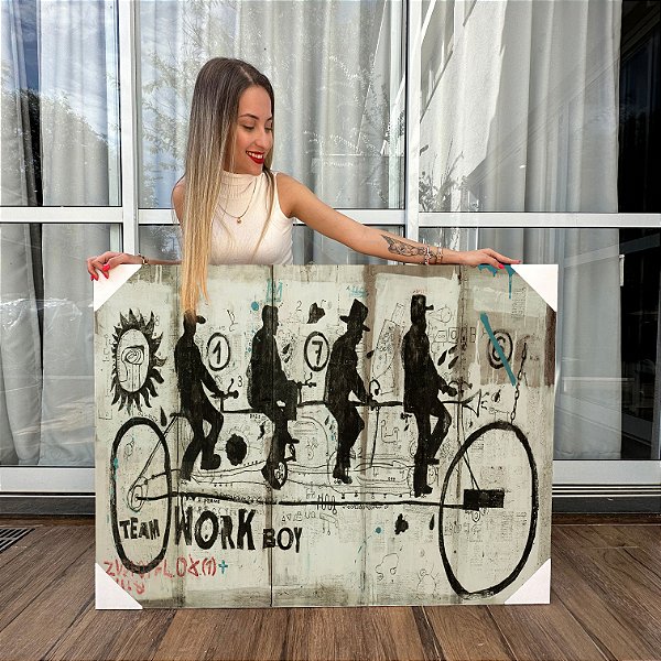 Quadro Decorativo Canvas Pintura Grafite Bike Sépia Horizontal
