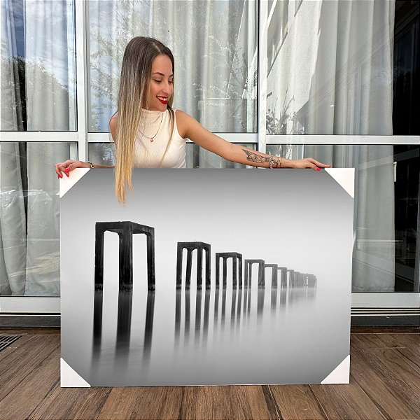 Quadro Decorativo Canvas Paisagem Estruturas sobre a Água perspectiva Infinita Horizontal