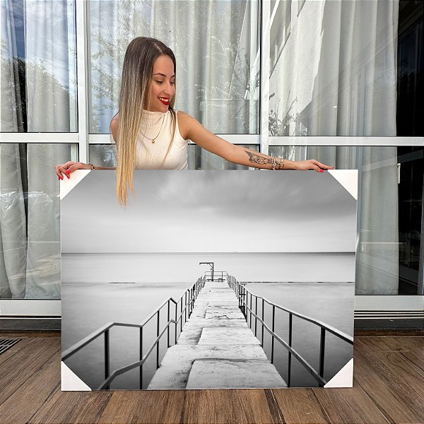 Quadro Decorativo Canvas Paisagem Ponte sobre a Água Black and White Horizontal