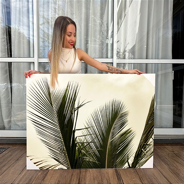Quadro Decorativo Canvas Paisagem Folhas de Palmeiras Horizontal