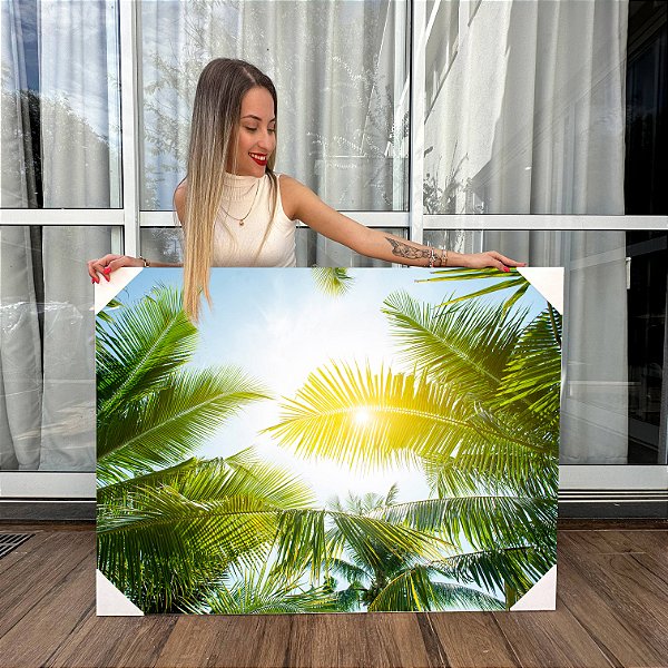 Quadro Decorativo Canvas Paisagem Folhas de Palmeiras Sob o Sol Horizontal