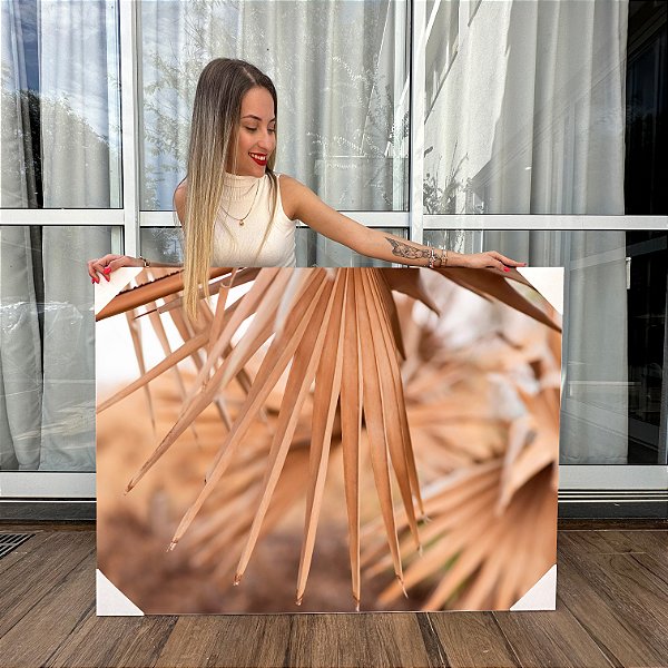 Quadro Decorativo Canvas Paisagem Folhas de Palmeiras Sépia Horizontal