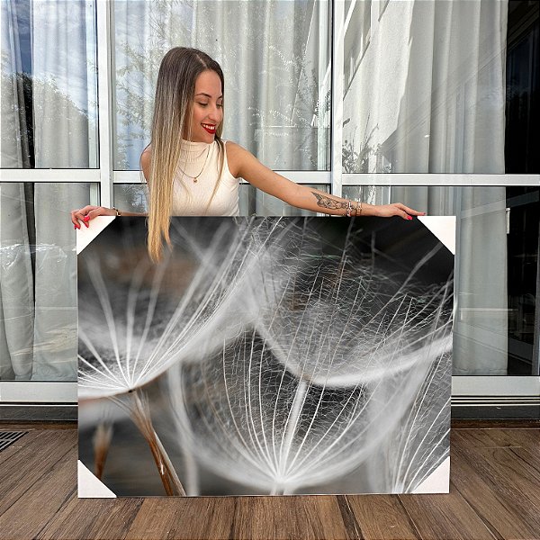 Quadro Decorativo Canvas Paisagem Dente de Leão Fundo Preto Horizontal
