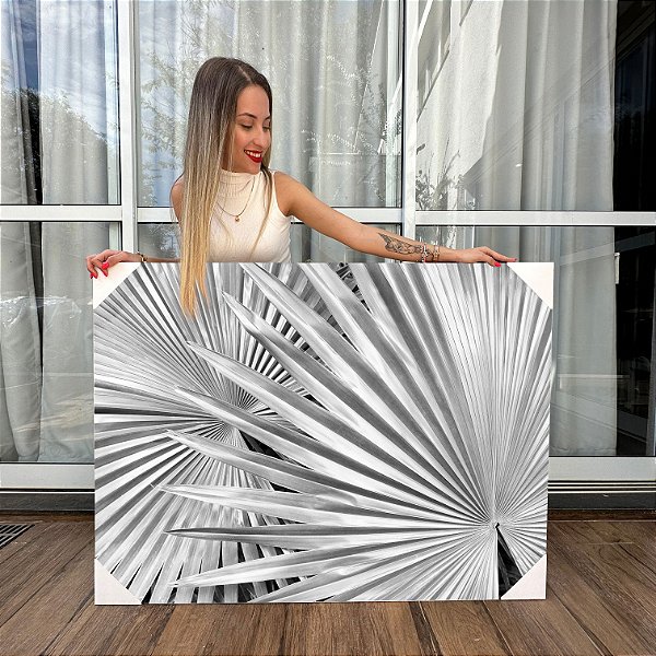 Quadro Decorativo Canvas Paisagem Dupla Folha de Palmeira Horizontal