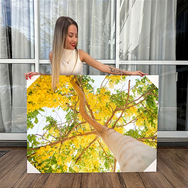 Quadro Decorativo Canvas Paisagem Árvore Cássia Chuva Dourada Horizontal