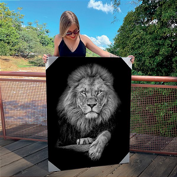 Quadro Decorativo Canvas Leão de Judá Preto E Branco Vertical