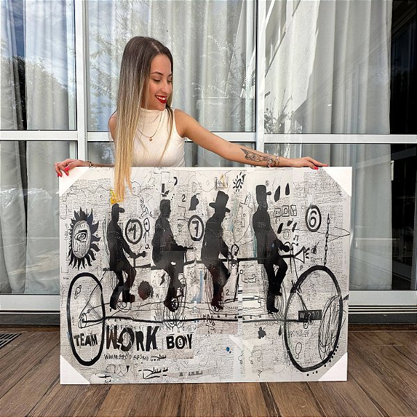 Quadro Decorativo Canvas Pintura Grafite Bike Cinza Horizontal
