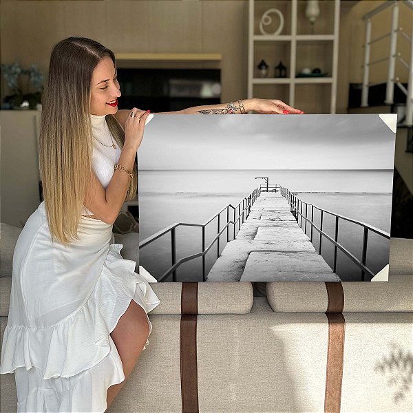Quadro Decorativo Flutuante Paisagem Ponte sobre a Água Black and White Horizontal
