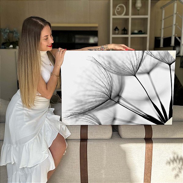 Quadro Decorativo Flutuante Paisagem Dente de Leão Black and White Horizontal