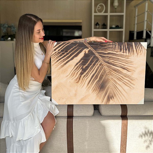 Quadro Decorativo Flutuante Paisagem Sombra de Palmeiras na areia Horizontal