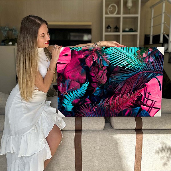 Quadro Decorativo Flutuante Paisagem de Folhas Coloridas Horizontal