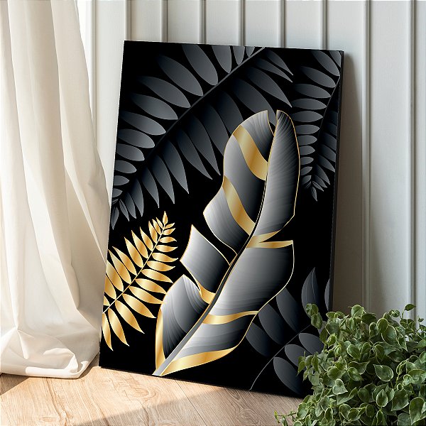 Quadro Decorativo Canvas Folhas Abstratas Vertical