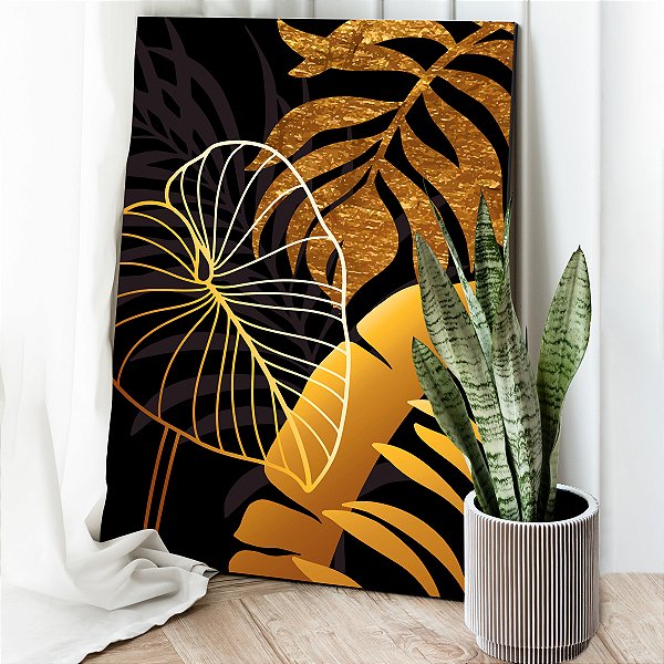 Quadro Decorativo Canvas Folhas e Costela de Adão Abstratas Vertical