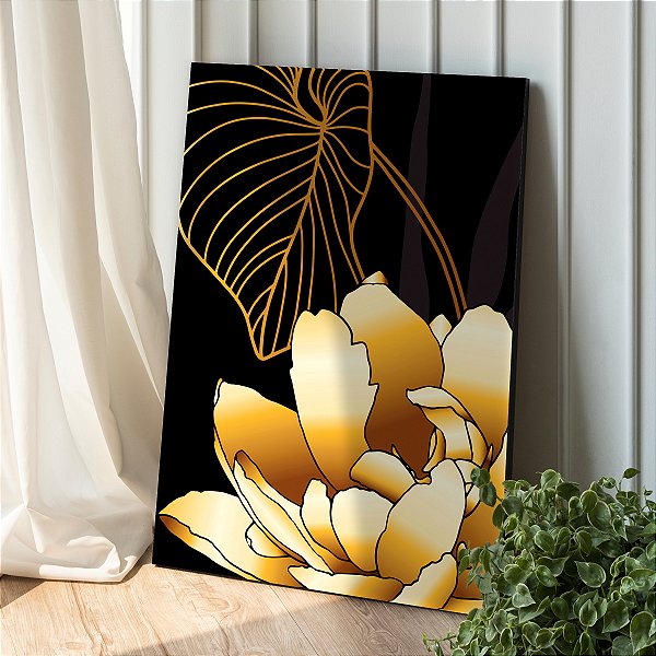 Quadro Decorativo Canvas Folhas e Rosas Abstratas Vertical
