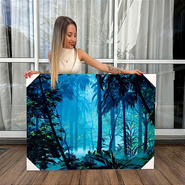 Quadro Decorativo Canvas Paisagem de Nevoeiro na Floresta Durante a Noite Horizontal