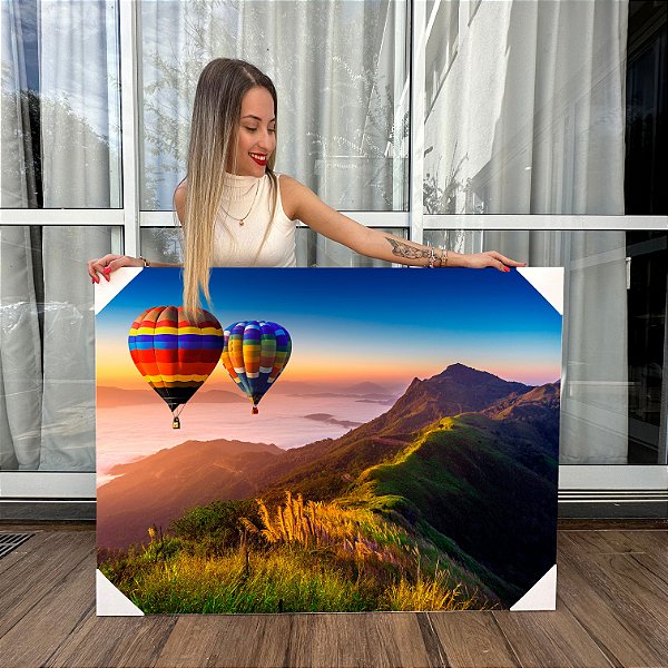 Quadro Decorativo Canvas Paisagem de Vôo De Balões Coloridos no Céu Horizontal