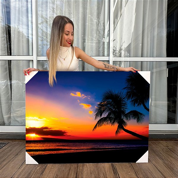 Quadro Decorativo Canvas Paisagem Praiana Com Por do Sol Horizontal