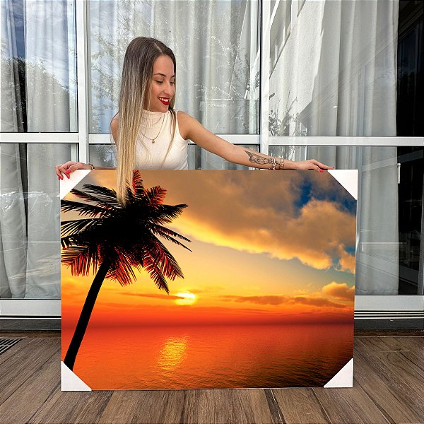 Quadro Decorativo Canvas Paisagem Fim de Tarde Por do Sol na Praia Horizontal