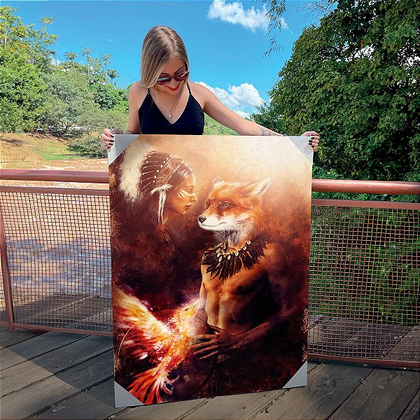 Quadro Decorativo Canvas Arte Cósmica Raposa Anubis com Índia