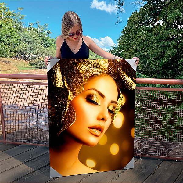 Quadro Decorativo Canvas Mulher Corpo Dourado Olhos Fechados