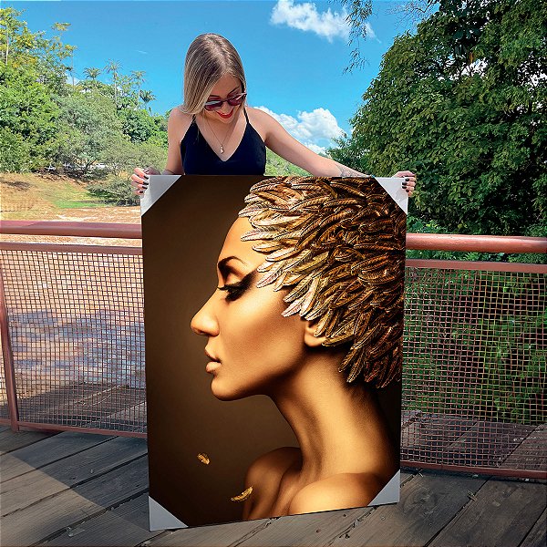 Quadro Decorativo Canvas Mulher Perfil Detalhes Dourados Luxo