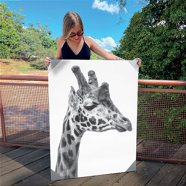 Quadro Decorativo Canvas Animais Girafa Preto e Branco