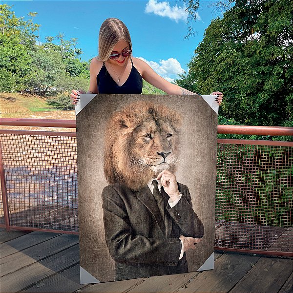 Quadro Decorativo Canvas Animal Silvestre Leão Pensativo de Terno