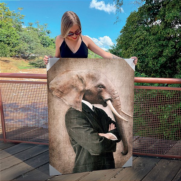 Quadro Decorativo Canvas Animal Silvestre Elefante Pensativo de Terno Perfil