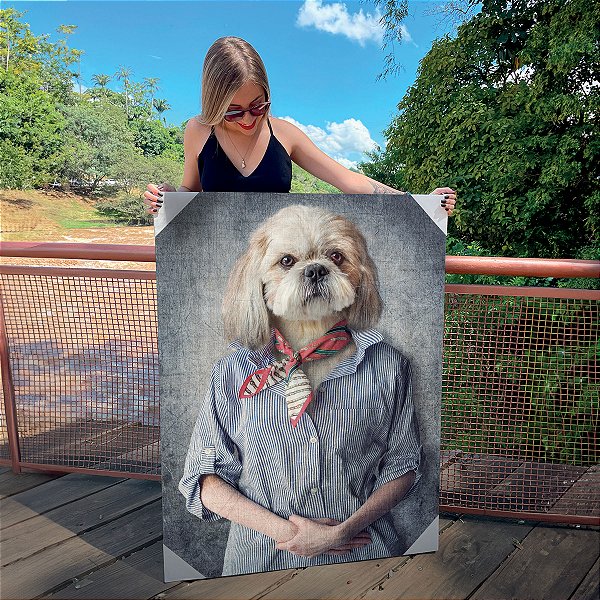 Quadro Decorativo Canvas Cachorro com Camisa e Lenço