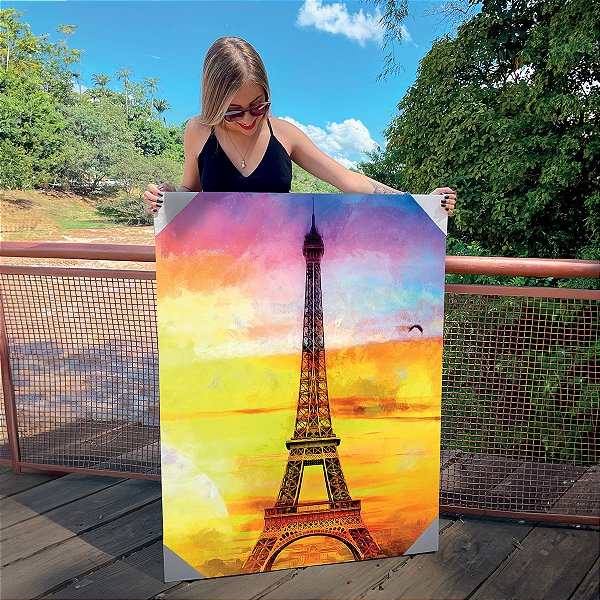 Quadro Decorativo Canvas Monumento Histórico Torre Eiffel Abstrato Colorido