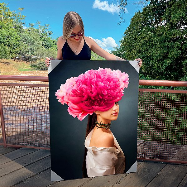 Quadro Decorativo Canvas Beleza Feminina Mulher com Rosa na Cabeça