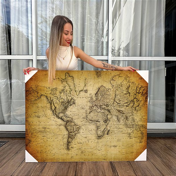 Quadro Decorativo Canvas Abstrato Mapa Mundi Modelo Antigo Horizontal