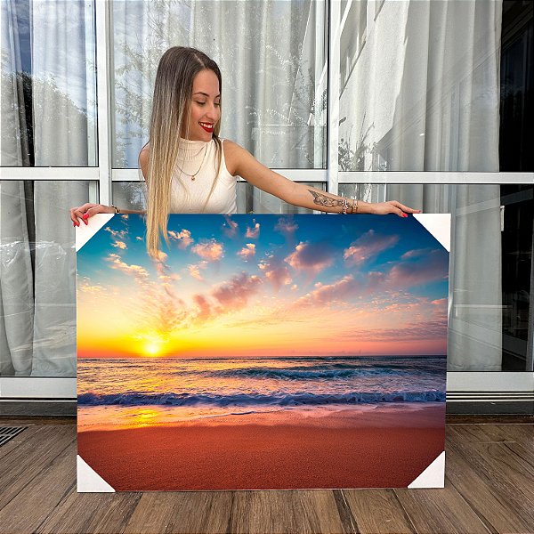 Quadro Decorativo Canvas Paisagem Tropical Litorânea Sol Se Pondo No Oceano Horizontal