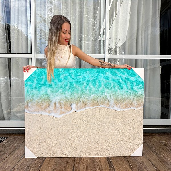 Quadro Decorativo Canvas Abstrato Penas Turquesas Horizontal