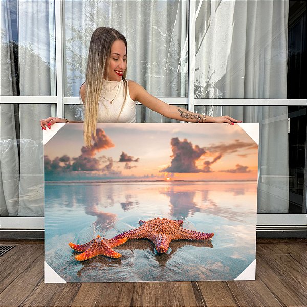 Quadro Decorativo Canvas Paisagem Estrelas-Do-Mar Na Maré Ao Alvorecer Horizontal