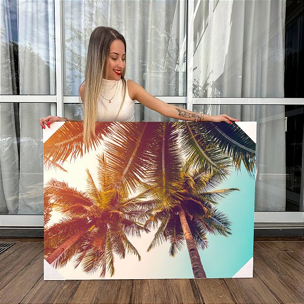 Quadro Decorativo Canvas Paisagem Tropical Topo De Palmeiras Refletindo Luz Solar Horizontal