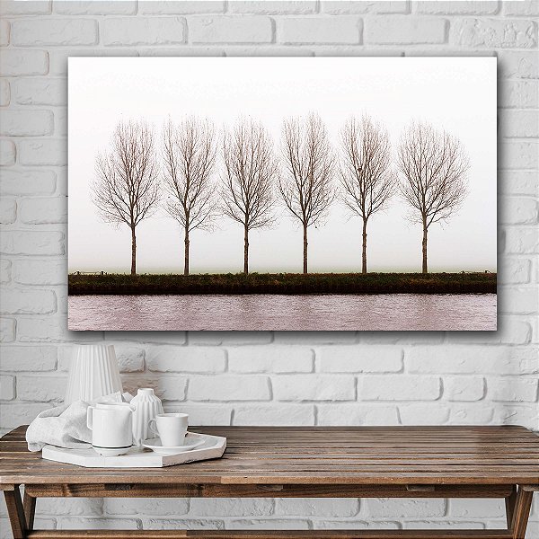 Quadro Decorativo Flutuante Paisagem Árvores Secas Na Chuva Horizontal