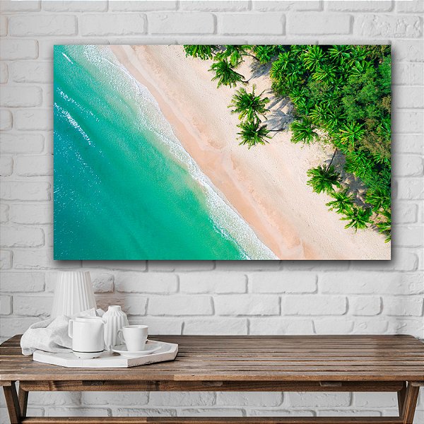 Quadro Decorativo Flutuante Paisagem Tropical Flora De Coqueiros Na Costa Litorânea Horizontal