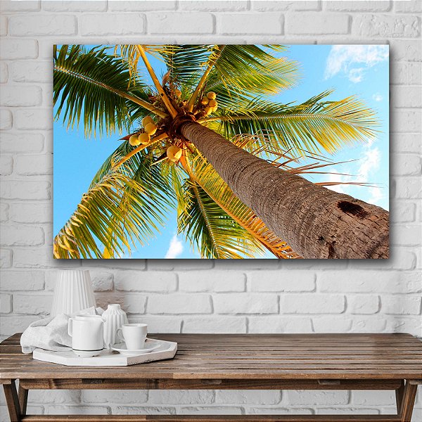 Quadro Decorativo Flutuante Paisagem Tropical Dia Ensolarado à Beira-Mar Horizontal