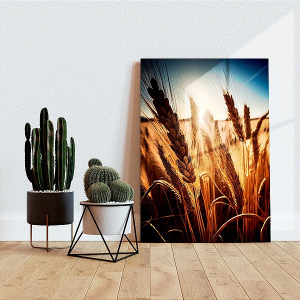 Quadro Decorativo Flutuante Plantação de Trigo Vertical