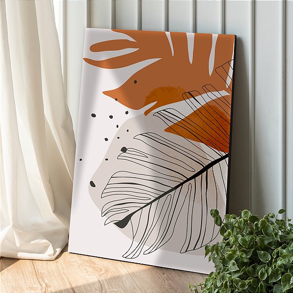 Quadro Decorativo Canvas Folhas Costela de Adão Abstrato Minimalista Vertical