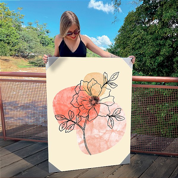 Quadro Decorativo Canvas Composição Abstrata de Flores e folhas com Cores Vertical