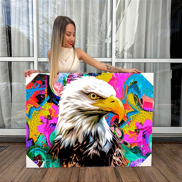 Quadro Decorativo Canvas Composição Abstrata de Águia em Perfil Horizontal