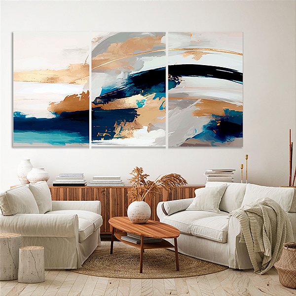 Quadros Decorativos Trio em Canvas Pintura A Óleo Abstrata Três Cores