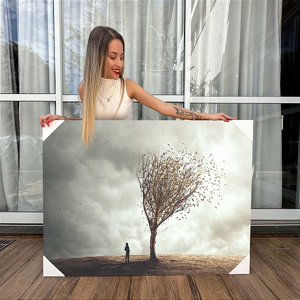 Quadro Decorativo Canvas Paisagem Homem Solitário Olhando Árvore Seca Horizontal