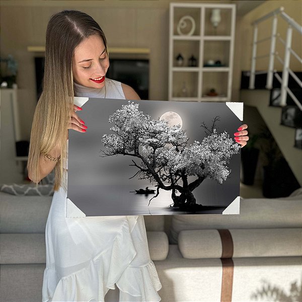 Quadros Decorativos Flutuante Paisagem Árvore Solitária Sob o Luar