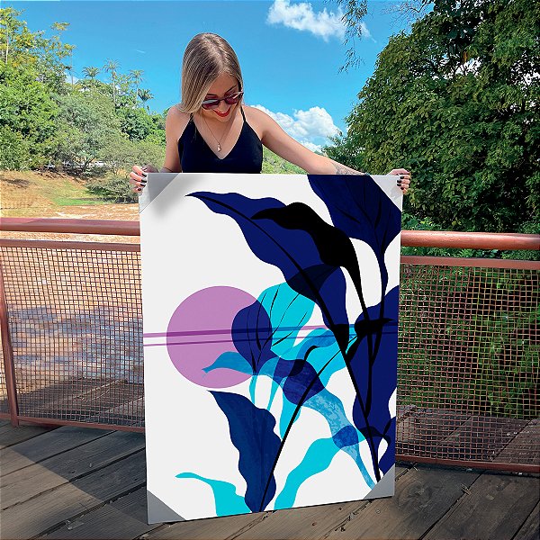 Quadro Decorativo Canvas Arte Abstrata de Folhas Coloridas ao Fundo Branco III Vertical